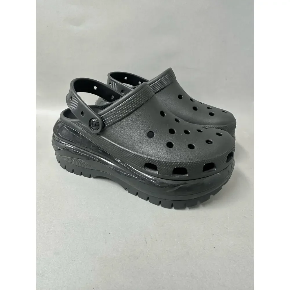 Crocs Classic Mega Crush‎ Clog Solid Black Matte/Shiny Women's Size 8 Mens 6